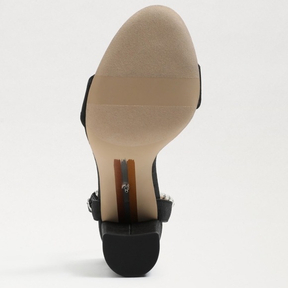 Sam Edelman Yanelli beaded ankle strap Modern black Silk Fabric block heel 7 1/2 - Picture 5 of 13